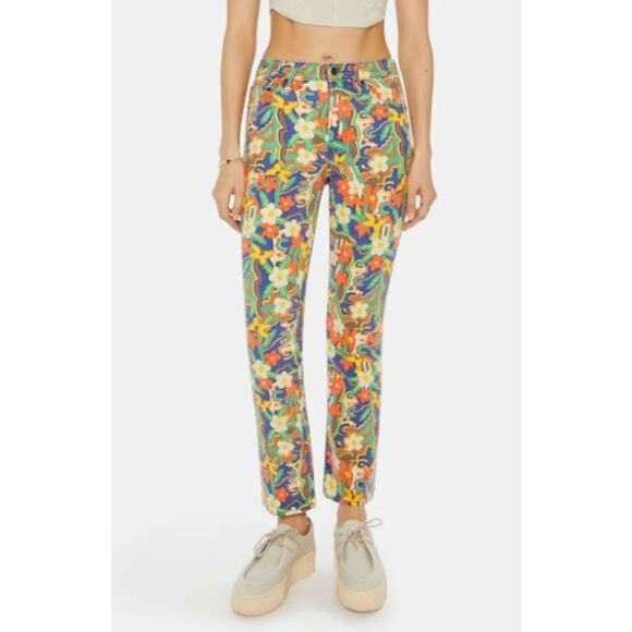 MOTHER The Insider Flood Straight Leg Jeans Floral Print Cosmic Blooms Size 29 - Picture 2 of 14